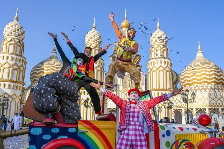 Experience the lively spirit of Global Village at Dubai Frame where stunning architecture meets a burst of entertainment cultural diversity and joyful performances appealing to all ages.